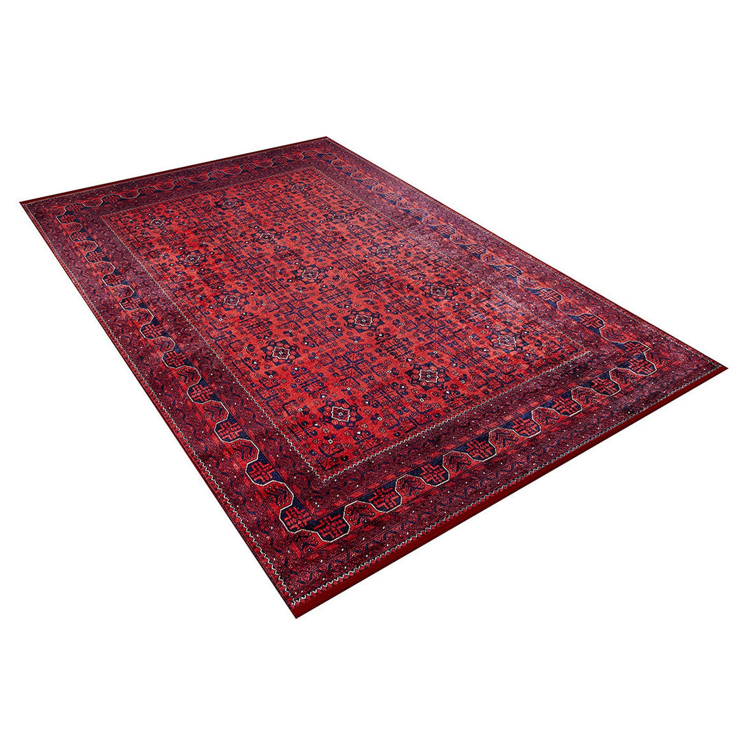 Red Afghan Rug|Ethnic Pattern Machine-Washable Non-Slip Rug|Oriental Washable Carpet|Decorative Area Rug|Multi-Purpose Anti-Slip Carpet