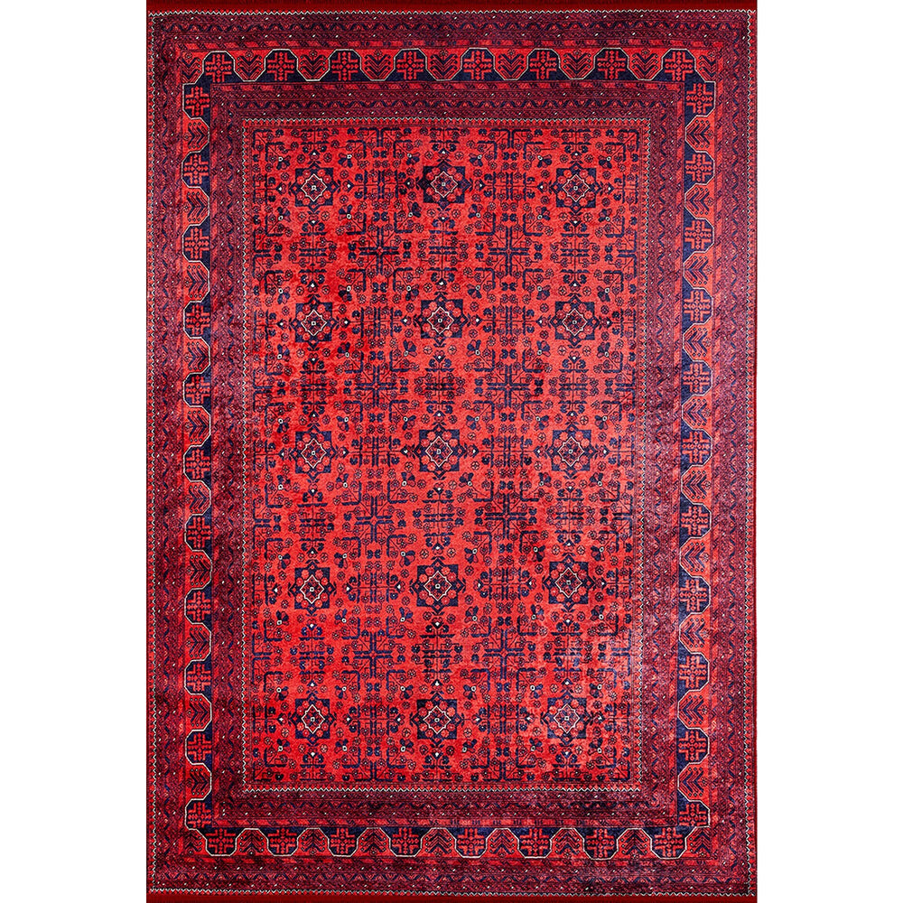 Red Afghan Rug|Ethnic Pattern Machine-Washable Non-Slip Rug|Oriental Washable Carpet|Decorative Area Rug|Multi-Purpose Anti-Slip Carpet