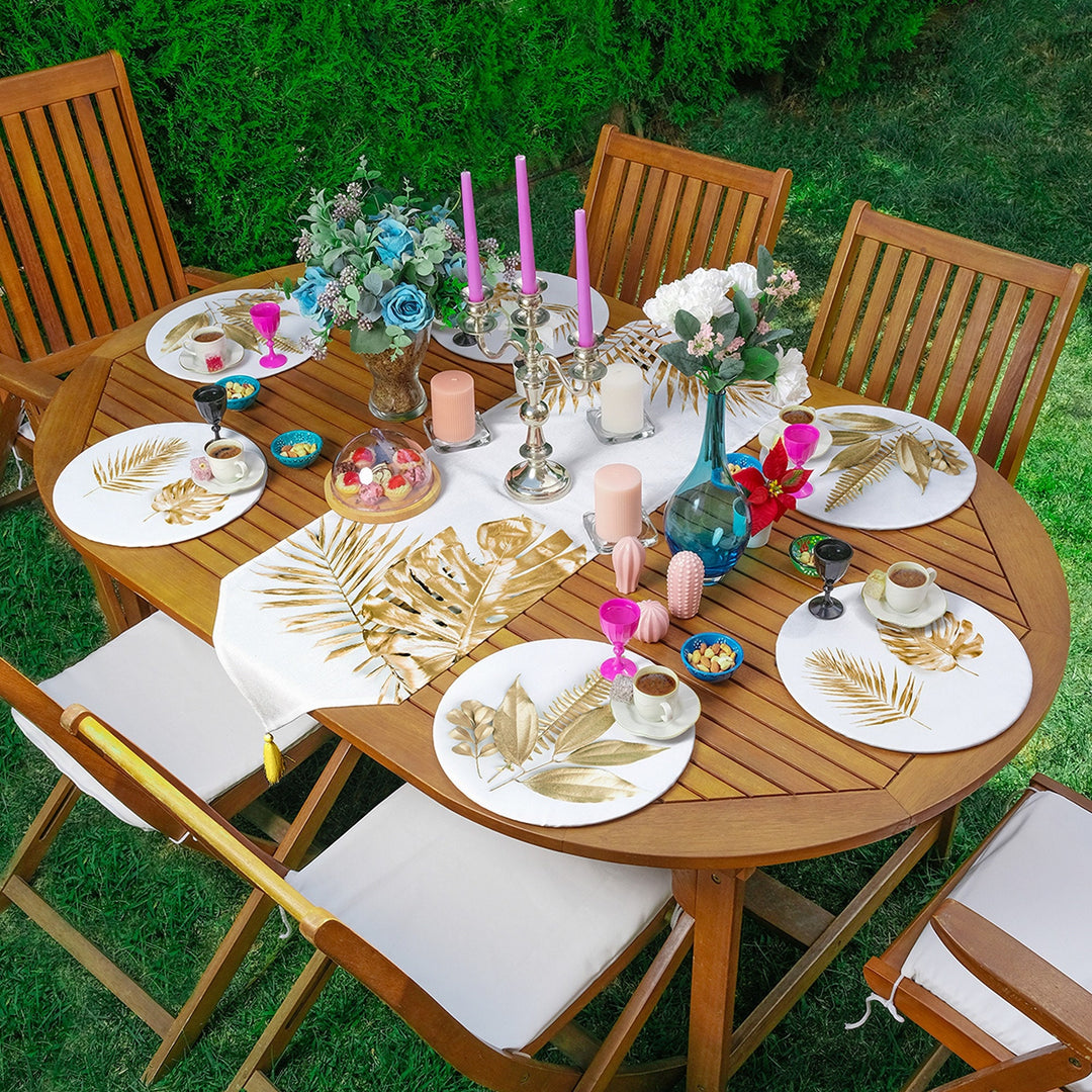 Gold Leaves Runner & Placemat Set|Fall Trend Table Decor|Set of 6 Supla Table Mat|Dry Leaves Autumn Tabletop and American Service Underplate