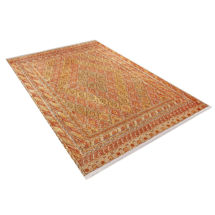 Ethnic Design Rug|Machine-Washable Carpet|Orange Color Turkish Kilim Pattern Non-Slip Rug|Farmhouse Style Multi-Purpose Anti-Slip Carpet