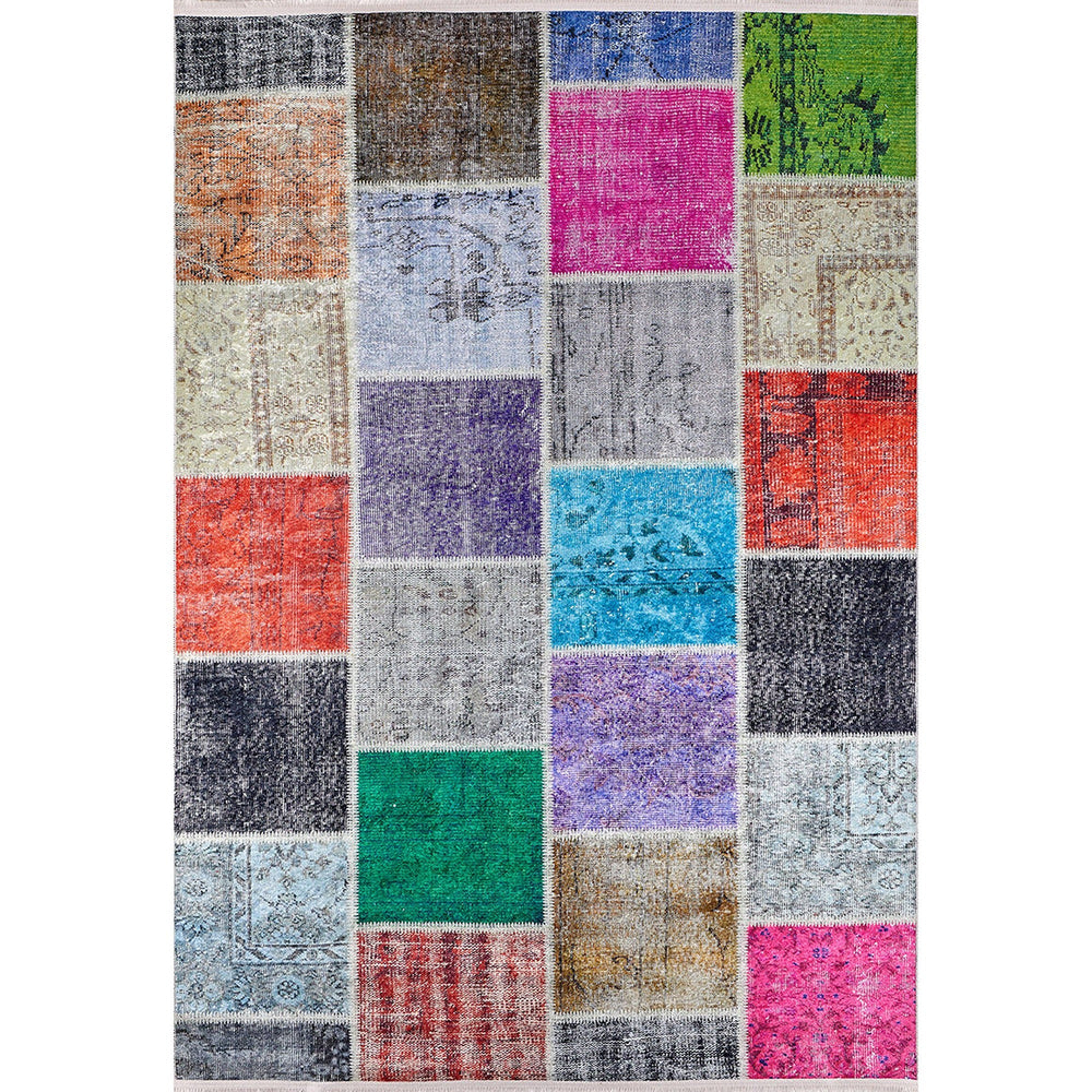 Machine-Washable Rug|Patchwork Style Non-Slip Carpet|Colorful Ethnic Style Washable Carpet|Decorative Area Rug|Multi-Purpose Anti-Slip Rug