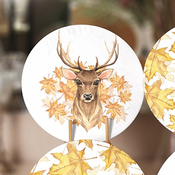 Fall Trend Placemat Set|Farmhouse Autumn Leaves Round Dining Underplate|Leaf and Deer Housewarming Coaster|Set of 6 Autumn Supla Table Mat