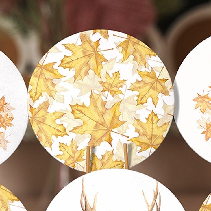 Fall Trend Placemat Set|Farmhouse Autumn Leaves Round Dining Underplate|Leaf and Deer Housewarming Coaster|Set of 6 Autumn Supla Table Mat