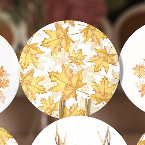 Fall Trend Placemat Set|Farmhouse Autumn Leaves Round Dining Underplate|Leaf and Deer Housewarming Coaster|Set of 6 Autumn Supla Table Mat