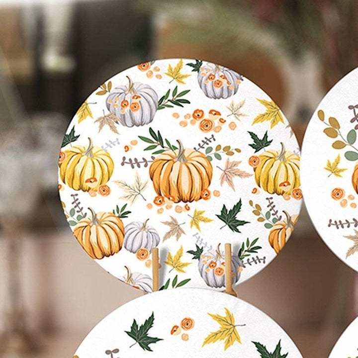 Fall Trend Placemat|Set of 6 Autumn Supla Table Mat|Farmhouse Orange Gray Pumpkin Round Dining Underplate|Housewarming Pumpkin Coaster Set