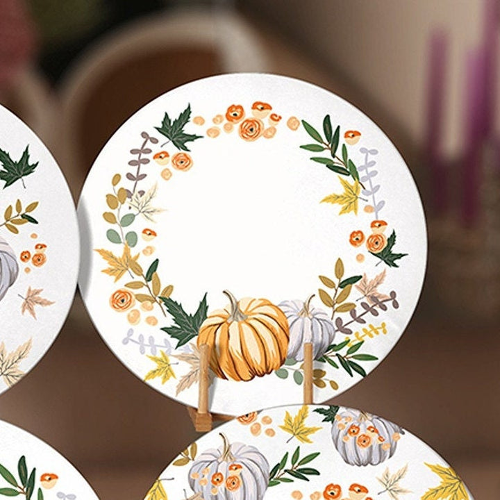 Fall Trend Placemat|Set of 6 Autumn Supla Table Mat|Farmhouse Orange Gray Pumpkin Round Dining Underplate|Housewarming Pumpkin Coaster Set