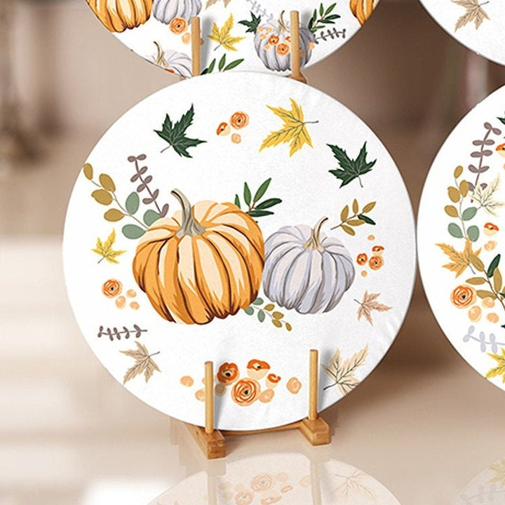 Fall Trend Placemat|Set of 6 Autumn Supla Table Mat|Farmhouse Orange Gray Pumpkin Round Dining Underplate|Housewarming Pumpkin Coaster Set