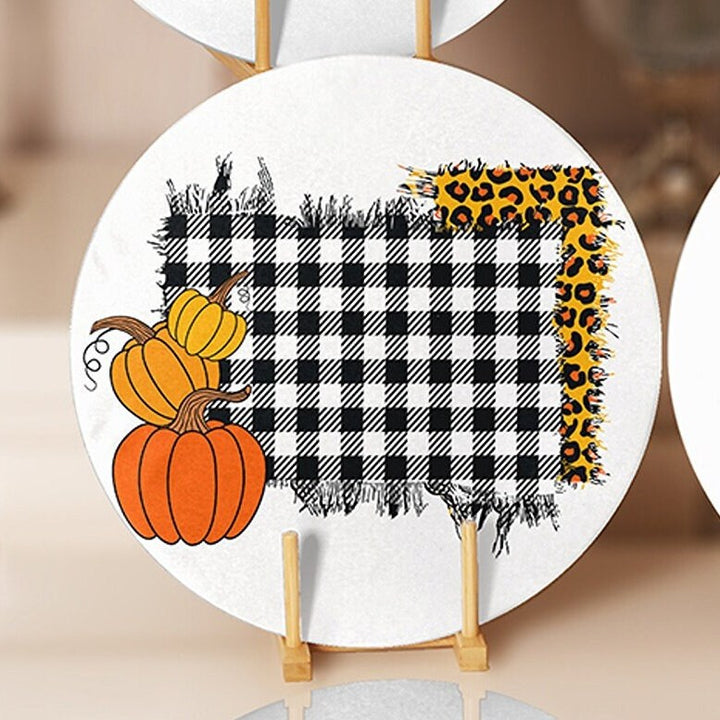 Fall Trend Placemat|Set of 4 Autumn Supla Table Mat|Farmhouse Checkered Pumpkin Round Dining Underplate|Housewarming Sunflower Coaster Set