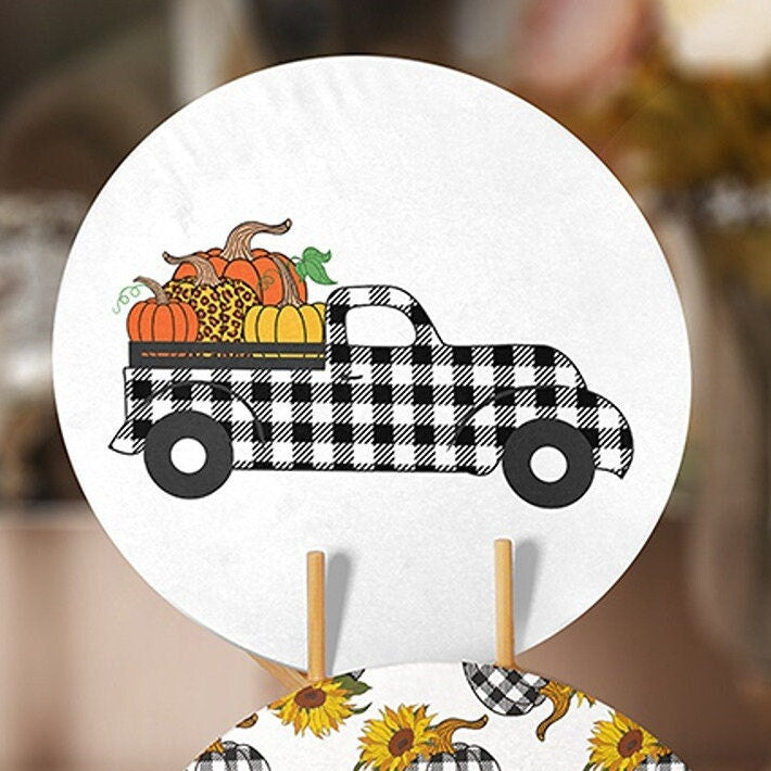 Fall Trend Placemat|Set of 4 Autumn Supla Table Mat|Farmhouse Checkered Pumpkin Round Dining Underplate|Housewarming Pumpkin Truck Coaster