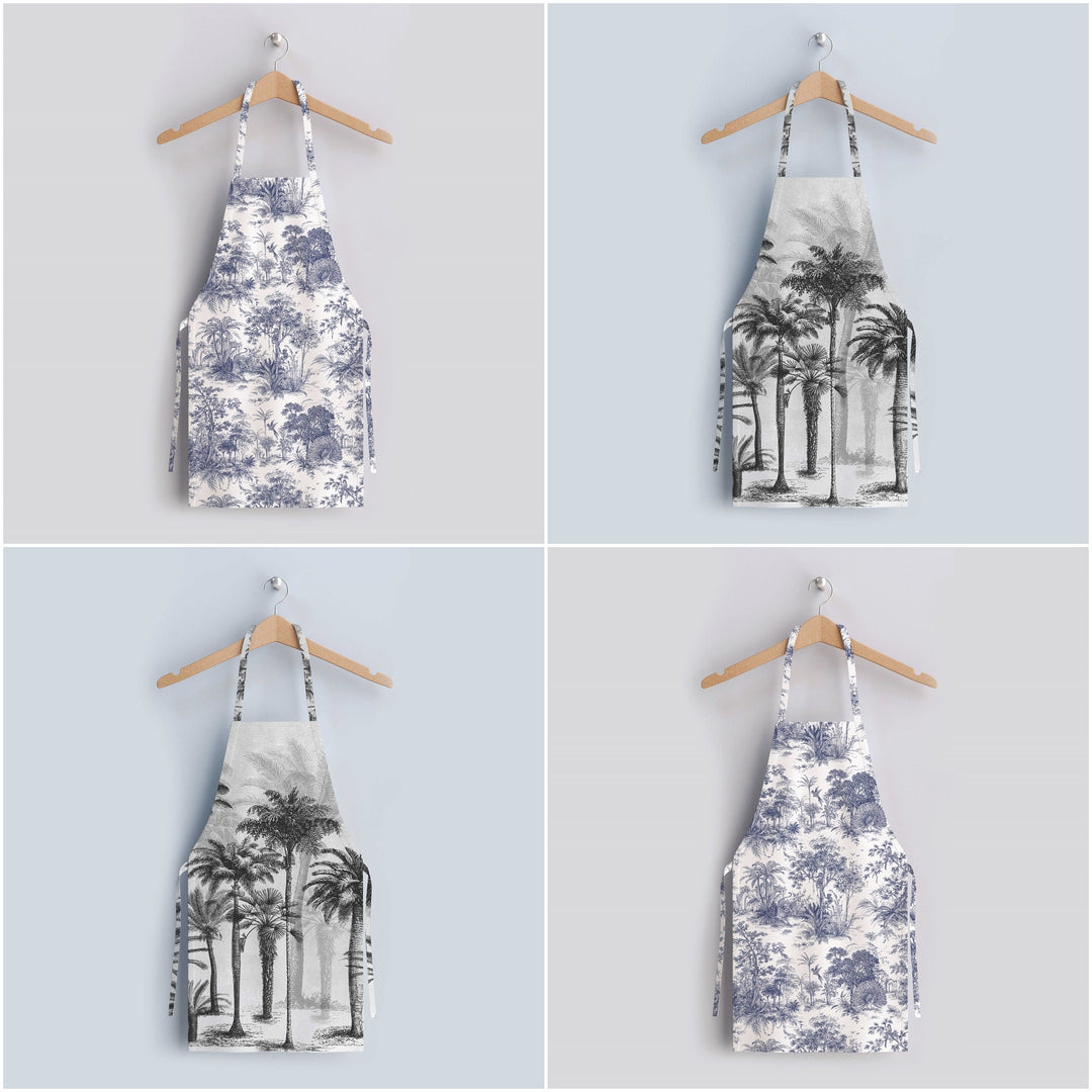 Palm Tree Kitchen Apron|Floral Print Cooking Smock with Adjustable Neck and Waist Strap|Palm Tree Print Kitchen Pinafore Gift For Him or Her