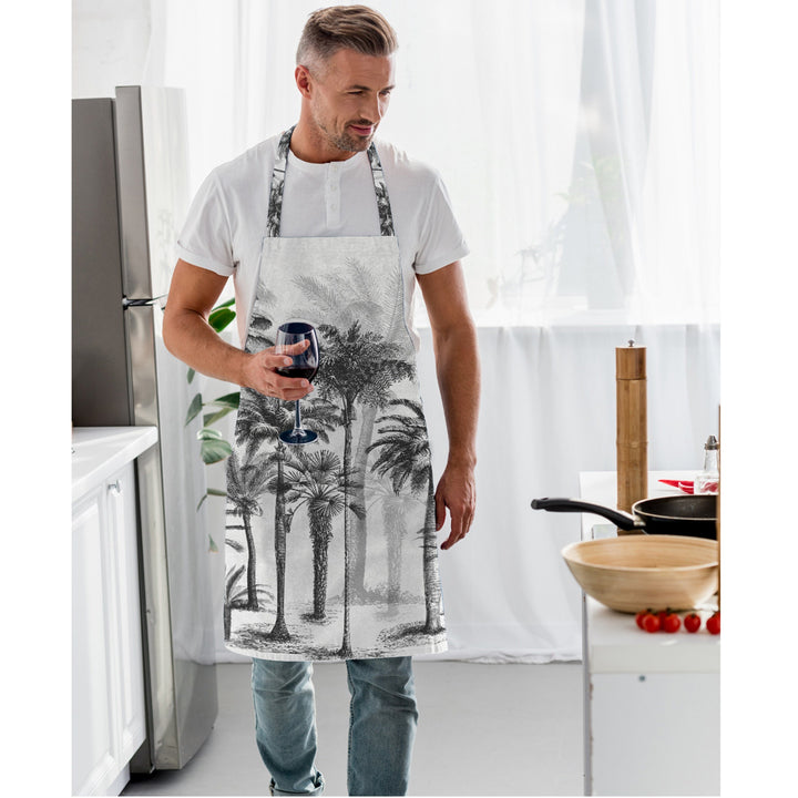 Palm Tree Kitchen Apron|Floral Print Cooking Smock with Adjustable Neck and Waist Strap|Palm Tree Print Kitchen Pinafore Gift For Him or Her