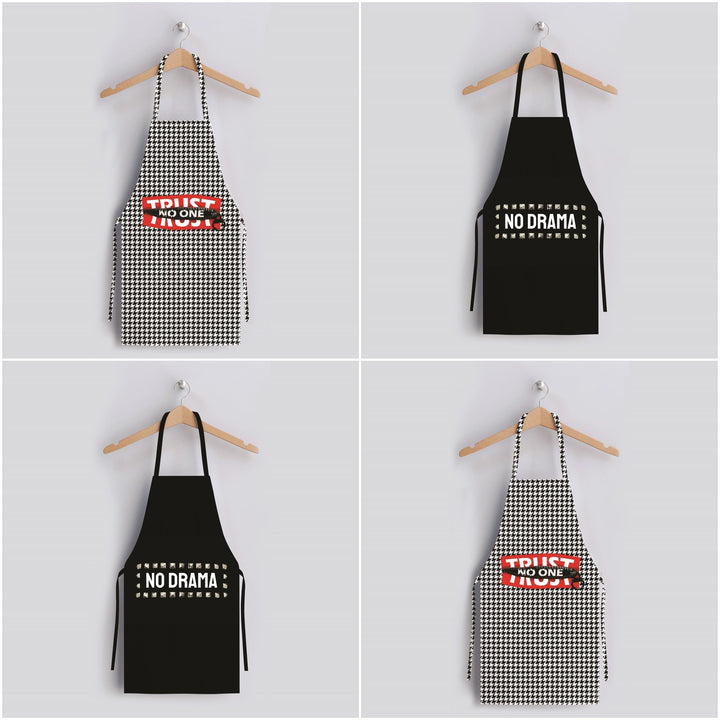 No Drama Kitchen Apron|Trust No One Cooking Smock with Adjustable Neck and Waist Strap|Quote Print Kitchen Pinafore Gift For Him or Her