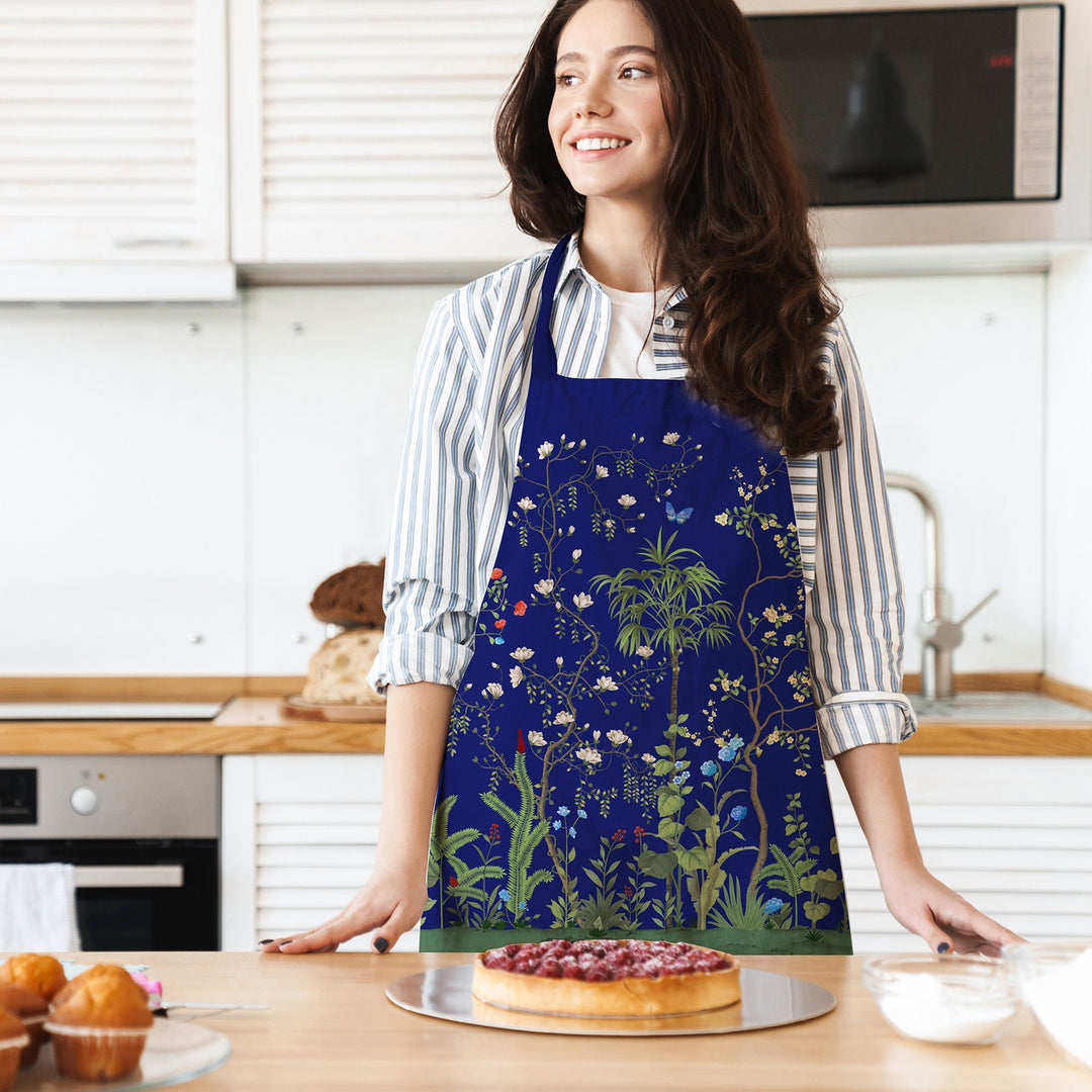 Floral Kitchen Apron|Flower Cooking Smock with Adjustable Neck and Waist Strap|Floral Tree, Butterfly Kitchen Pinafore Gift For Him or Her