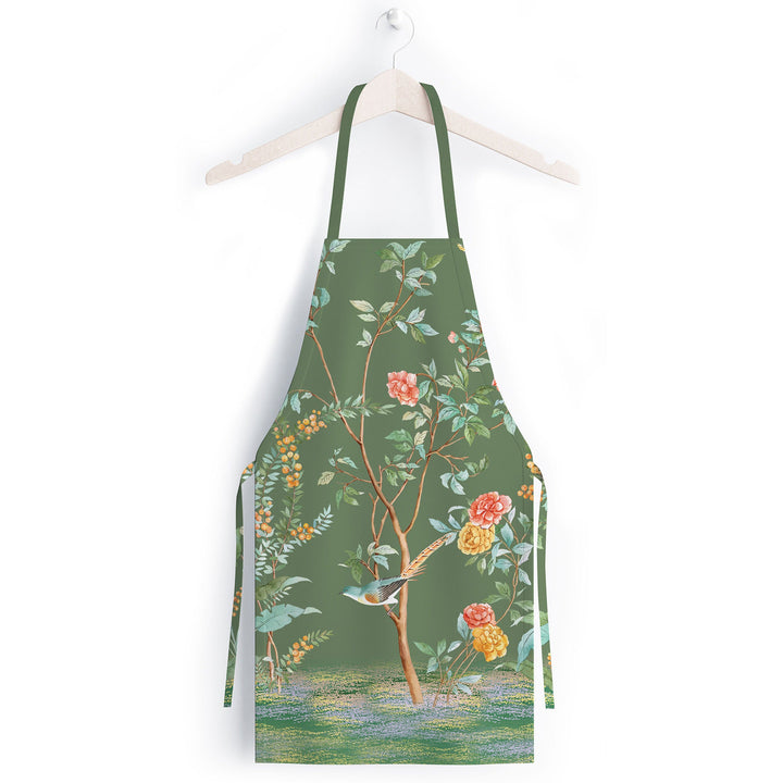 Floral Bird Kitchen Apron|Flower Print Smock with Adjustable Neck and Waist Strap|Peacock and Parrot Kitchen Pinafore Gift For Him or Her