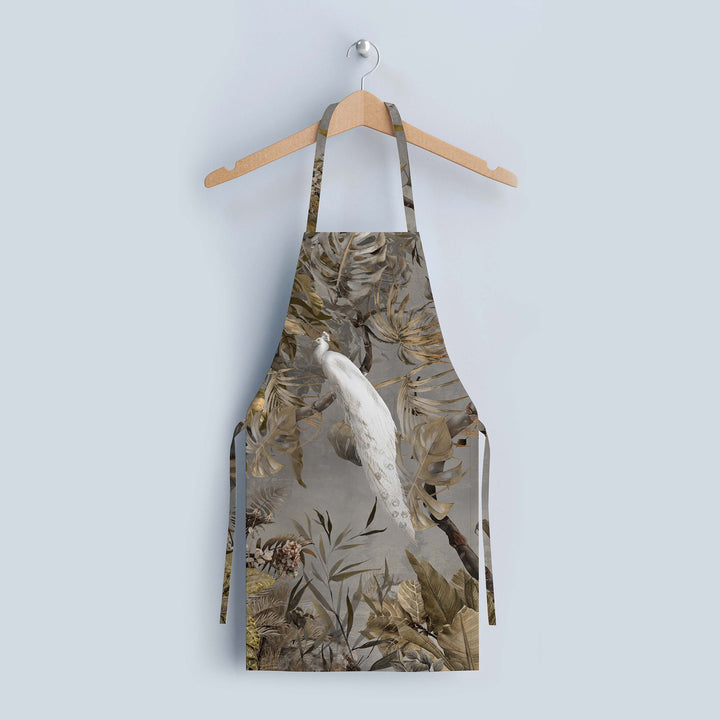 Floral Bird Kitchen Apron|Flower Print Smock with Adjustable Neck and Waist Strap|Peacock and Parrot Kitchen Pinafore Gift For Him or Her