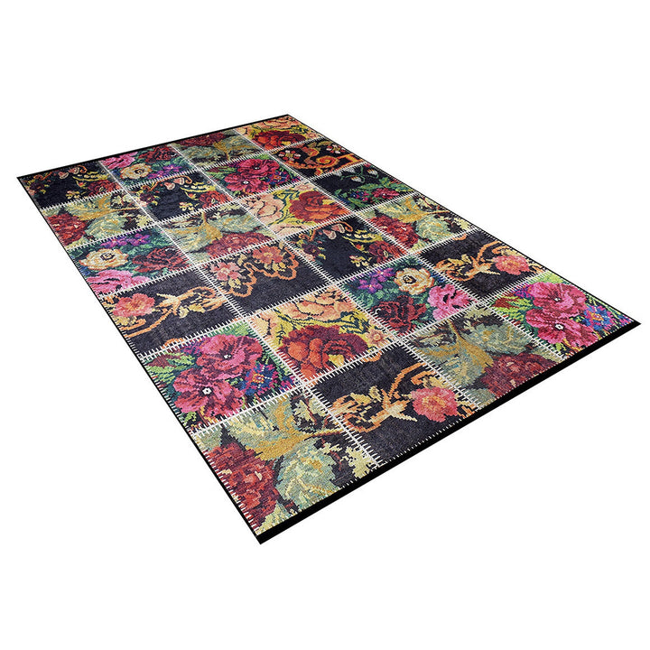 Machine-Washable Rug|Floral Print Non-Slip Carpet|Patchwork Style Farmhouse Washable Carpet|Decorative Area Rug|Multi-Purpose Anti-Slip Rug