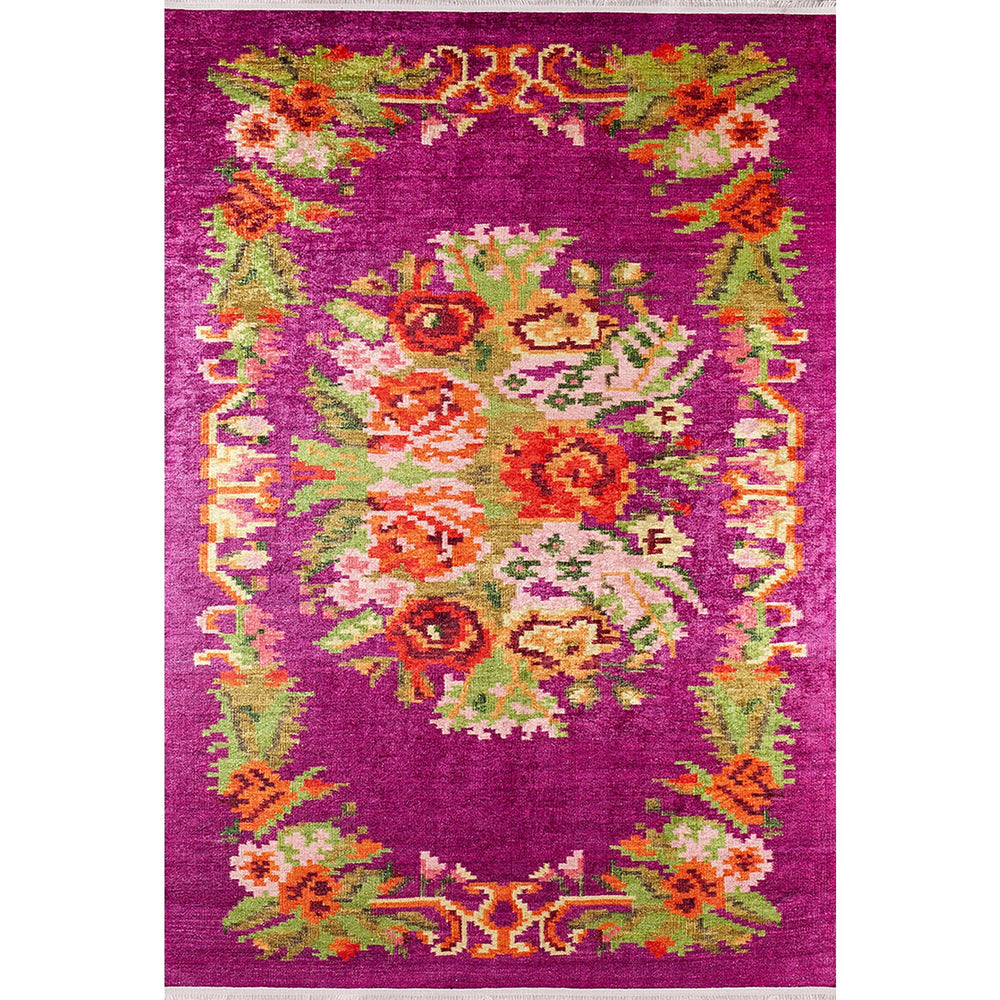 Floral Design Rug|Machine-Washable Non-Slip Rug|Red Rose Farmhouse Washable Karabagh Carpet|Decorative Area Rug|Multi-Purpose Anti-Slip Rug