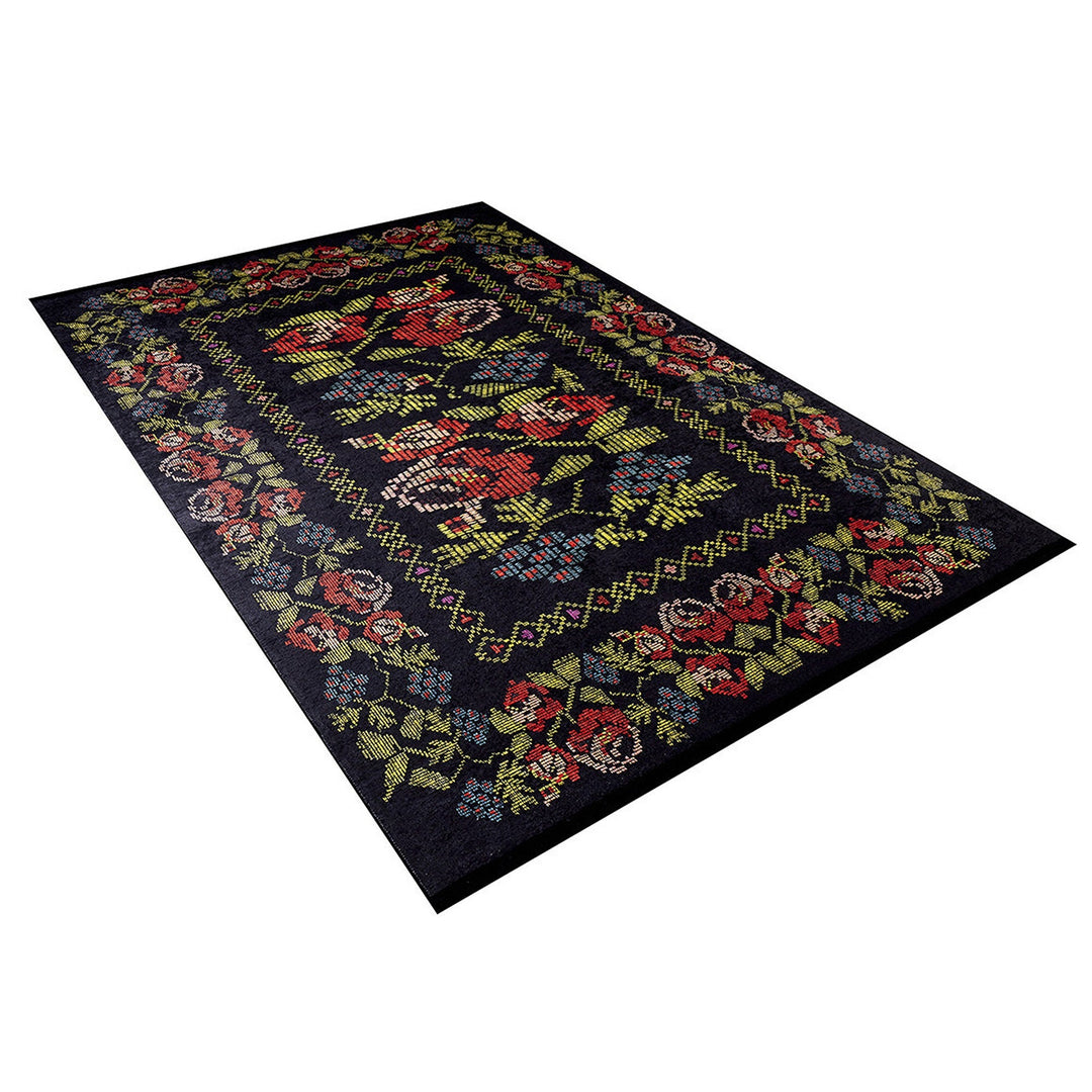 Floral Karabagh Rug|Machine-Washable Rug|Floral Non-Slip Carpet|Flower Print Washable Carpet|Decorative Area Rug|Multi-Purpose Anti-Slip Rug