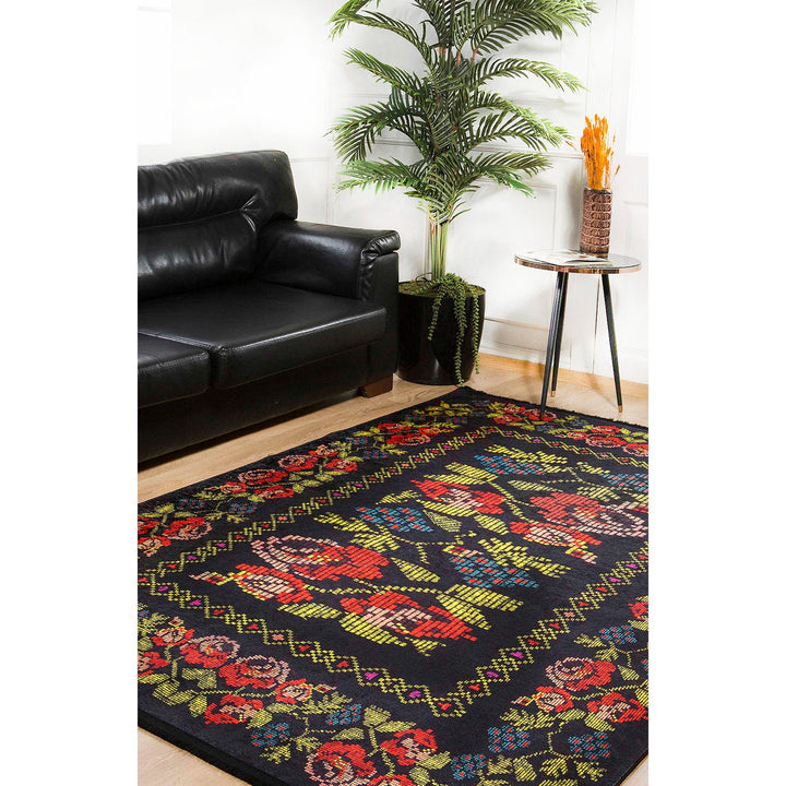 Floral Karabagh Rug|Machine-Washable Rug|Floral Non-Slip Carpet|Flower Print Washable Carpet|Decorative Area Rug|Multi-Purpose Anti-Slip Rug