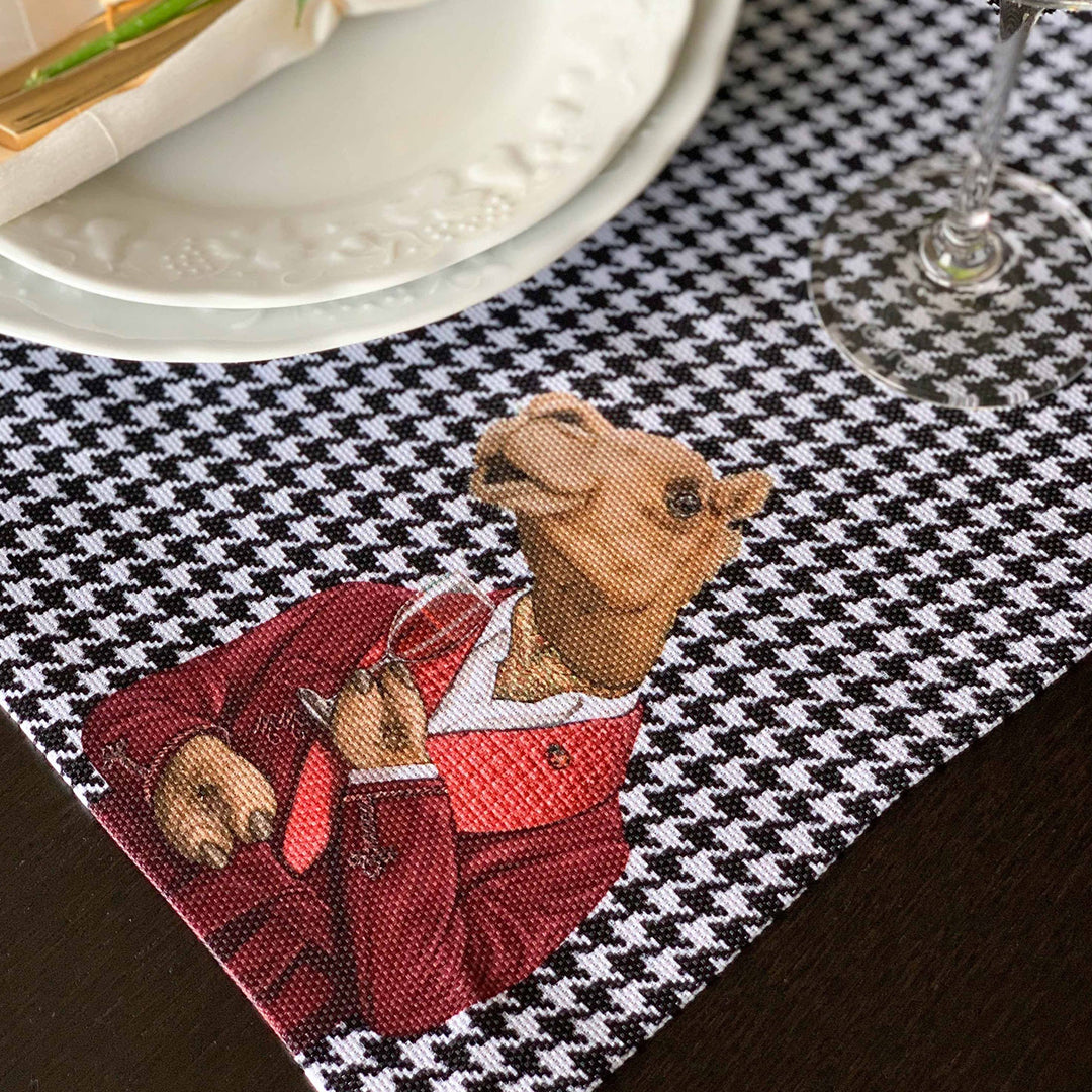 Set of 4 Royal Animal Placemat|Crowbar Pattern Table Mat|Cockerel, Cat, Camel and Rabbit Dining American Service|Farmhouse Rectangle Coaster