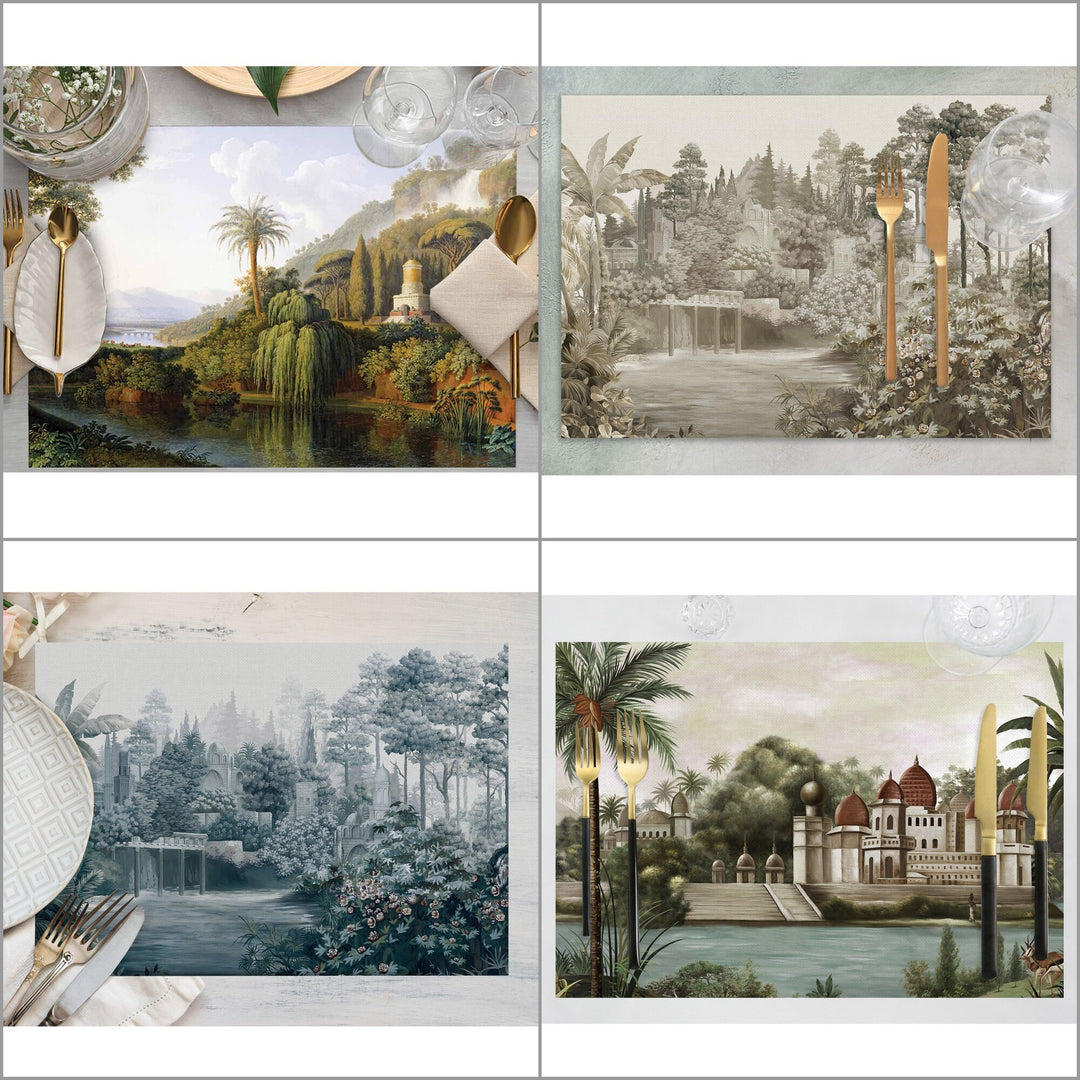 Set of 4 Landscape Placemat|Tropical Table Mat|Forest Print Dining American Service|Decorative Underplate|Farmhouse Style Rectangle Coaster