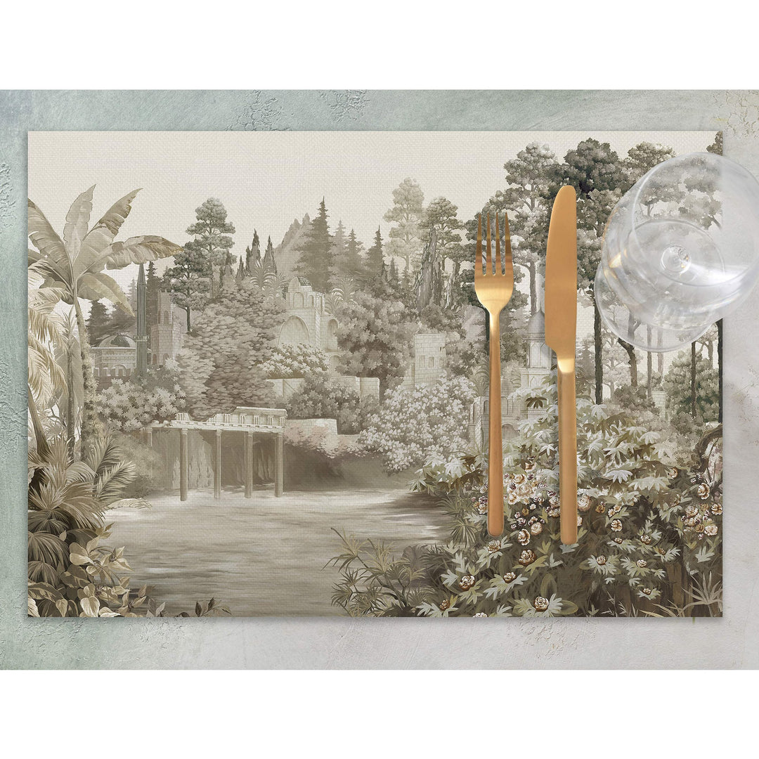 Set of 4 Landscape Placemat|Tropical Table Mat|Forest Print Dining American Service|Decorative Underplate|Farmhouse Style Rectangle Coaster