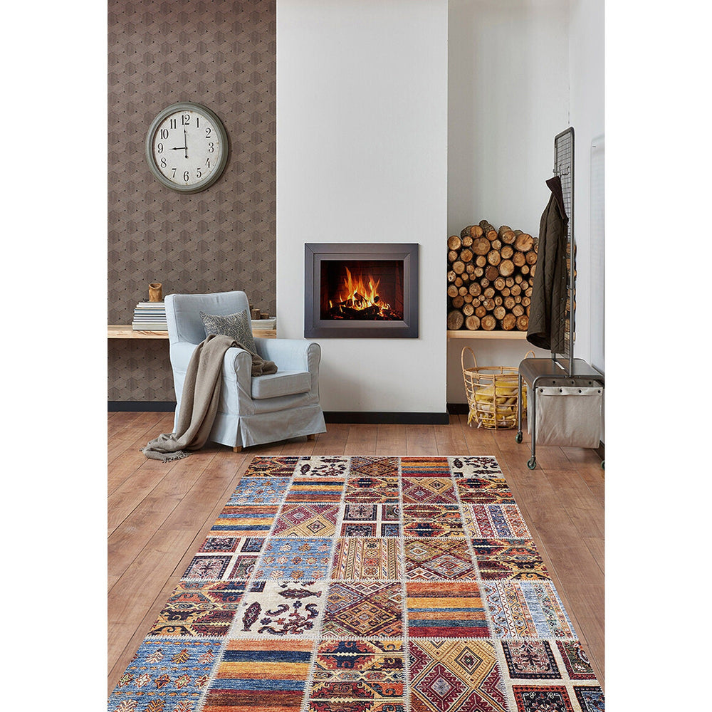 Patchwork Rug|Kilim Pattern Machine-Washable Non-Slip Rug|Farmhouse Style Washable Carpet|Decorative Area Rug|Multi-Purpose Anti-Slip Carpet