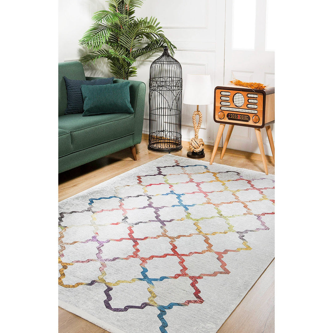 Ogea Pattern Rug|Machine-Washable Rug|Colorful Non-Slip Carpet|Decorative Washable Carpet|Geometric Area Rug|Multi-Purpose Anti-Slip Rug