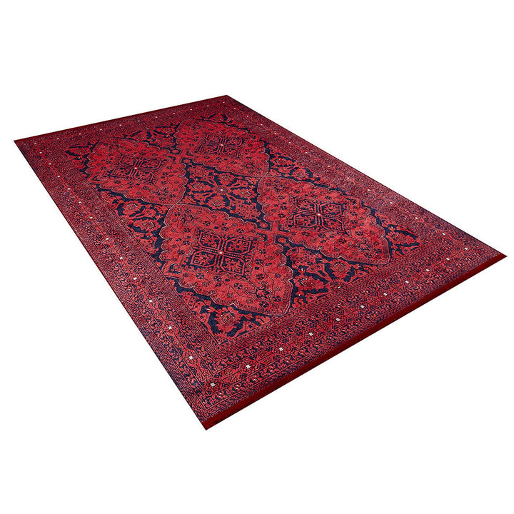 Red Ethnic Rug|Farmhouse Style Machine-Washable Non-Slip Rug|Oriental Washable Carpet|Decorative Area Rug|Multi-Purpose Anti-Slip Carpet