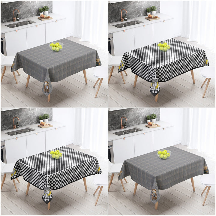 Luxury Plaid Tablecloth|Decorative Cute Bear Table Cover|Avangarde Portrait Print Kitchen Table Decor|Geometric Rectangle Dining Tabletop