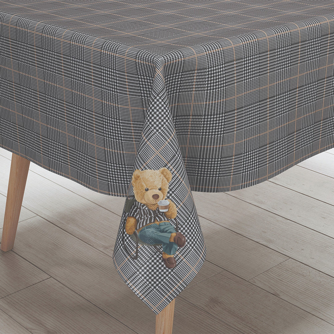 Luxury Plaid Tablecloth|Decorative Cute Bear Table Cover|Avangarde Portrait Print Kitchen Table Decor|Geometric Rectangle Dining Tabletop