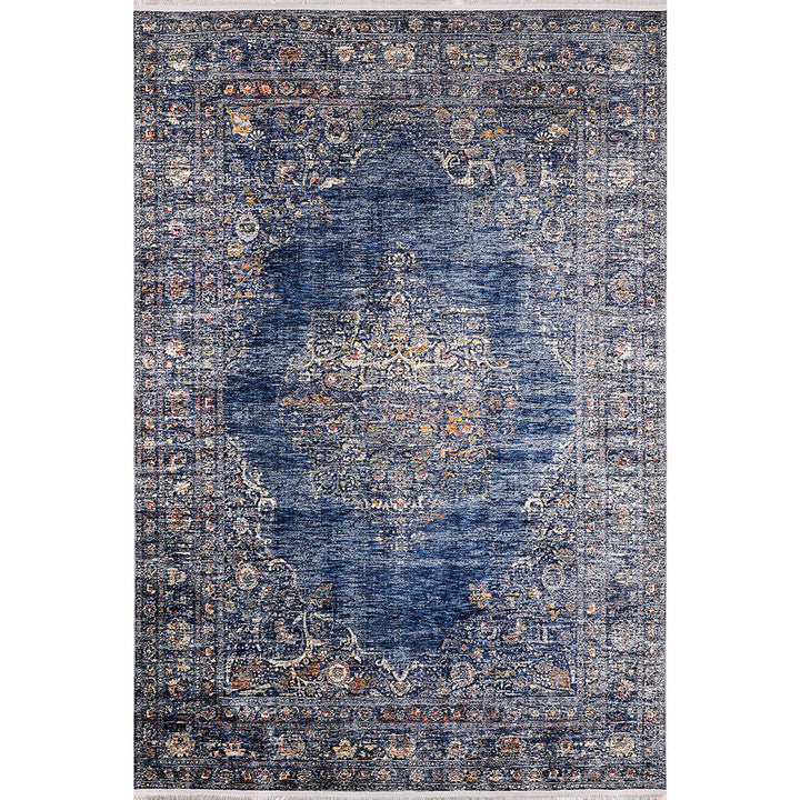 Vintage Style Rug|Machine-Washable Non-Slip Rug|Ethnic Oriental Design Washable Carpet|Blue Gray Worn Looking Multi-Purpose Anti-Slip Carpet