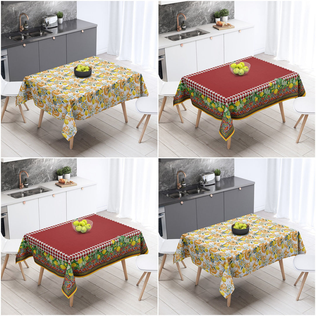 Luxury Lemon Tablecloth|High Quality Ethnic Pattern Lemon Table Decor|Avangarde Fresh Citrus Kitchen Decor|Floral Lemon Green Leaf Tabletop