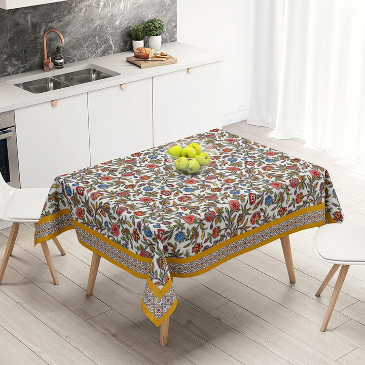 Luxury Floral Tablecloth|Geometric Flower Table Cover|Avangarde Farmhouse Style Kitchen Table Decor|Summer Trend Rectangle Dining Tabletop