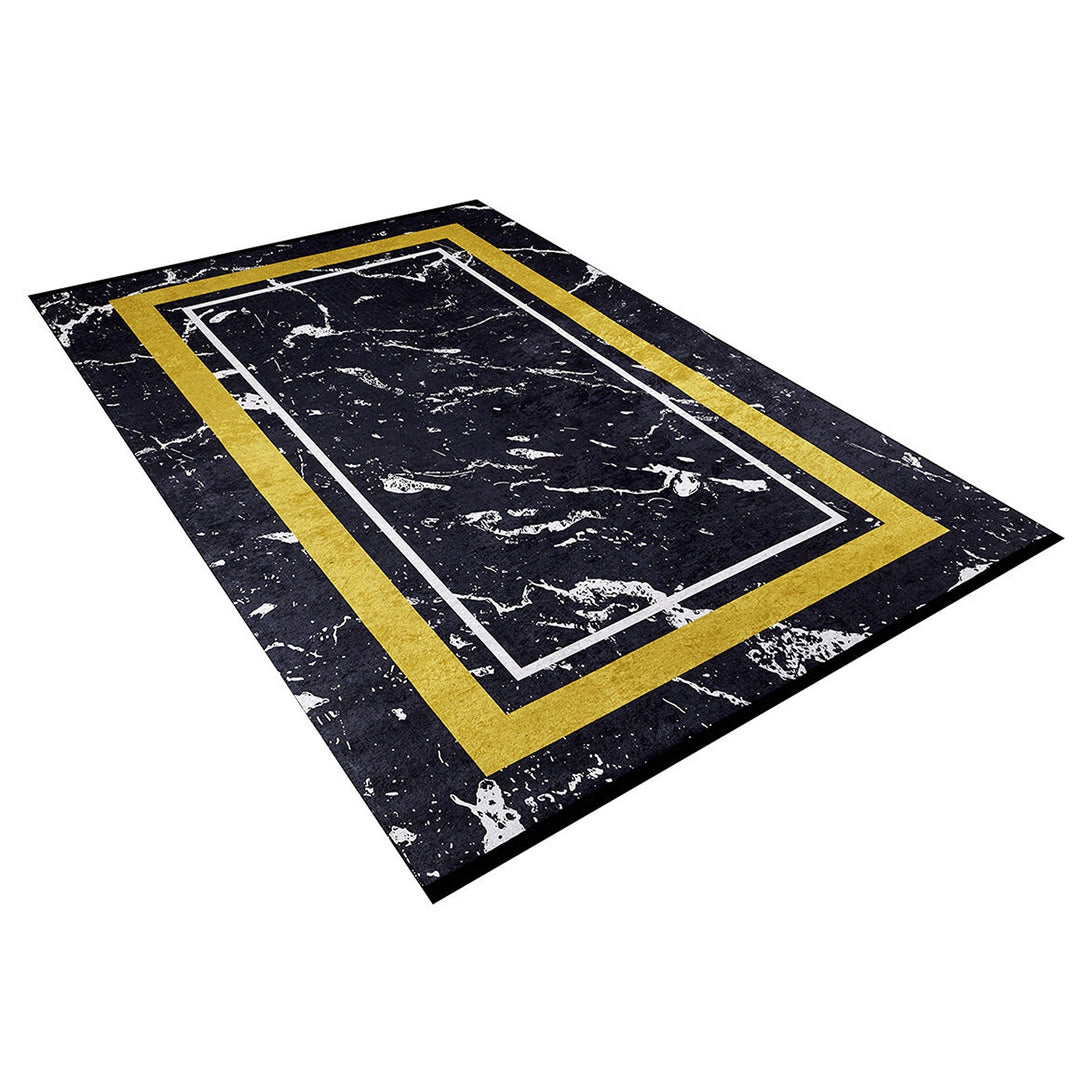 Marble Pattern Rug|Machine-Washable Rug|Yellow Bordered Non-Slip Rug|Marble Washable Carpet|Decorative Area Rug|Multi-Purpose Anti-Slip Rug