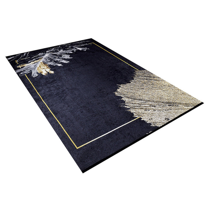 Abstract Leaf Rug|Machine-Washable Non-Slip Rug|Gold and Gray Detailed Washable Carpet|Decorative Area Rug|Multi-Purpose Anti-Slip Boho Rug