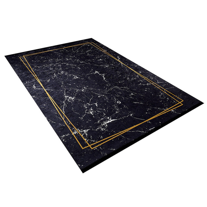 Marble Pattern Rug|Machine-Washable Rug|Gold Bordered Non-Slip Rug|Marble Washable Carpet|Decorative Area Rug|Multi-Purpose Anti-Slip Rug