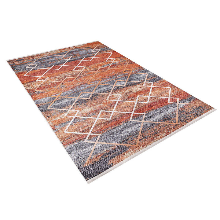 Diamond Pattern Rug|Machine-Washable Non-Slip Rug|Orange Gray Transition Washable Carpet|Decorative Area Rug|Multi-Purpose Anti-Slip Carpet