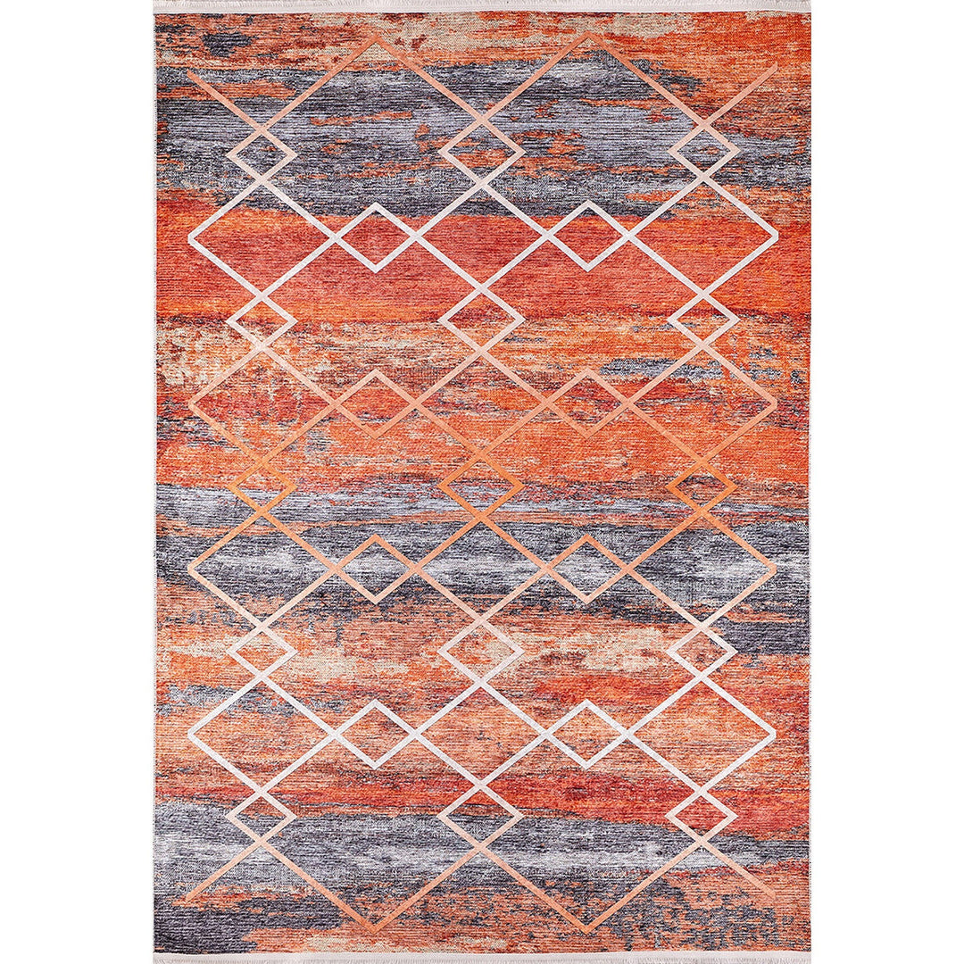 Diamond Pattern Rug|Machine-Washable Non-Slip Rug|Orange Gray Transition Washable Carpet|Decorative Area Rug|Multi-Purpose Anti-Slip Carpet