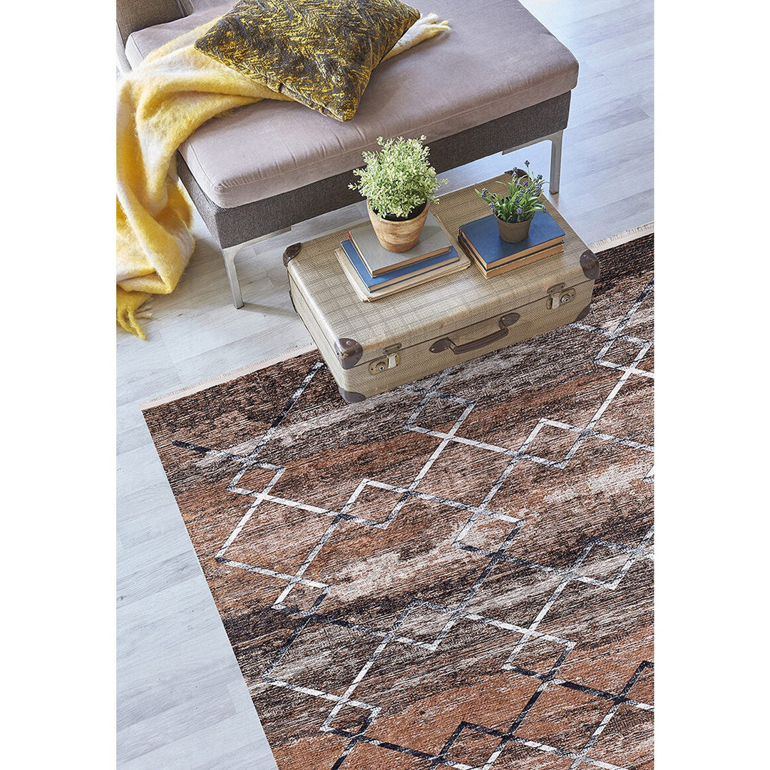 Diamond Pattern Rug|Machine-Washable Non-Slip Rug|Browne Beige Transition Washable Carpet|Decorative Area Rug|Multi-Purpose Anti-Slip Carpet