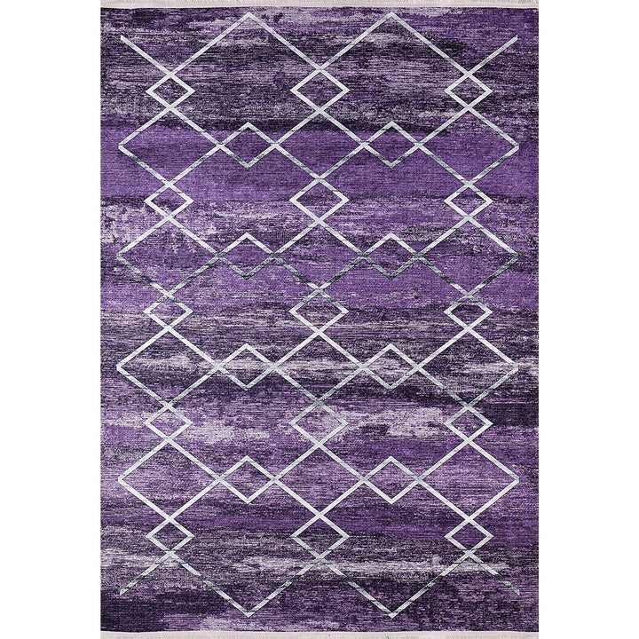 Diamond Pattern Rug|Machine-Washable Non-Slip Rug|Purple Gray Abstract Washable Carpet|Decorative Area Rug|Multi-Purpose Anti-Slip Carpet