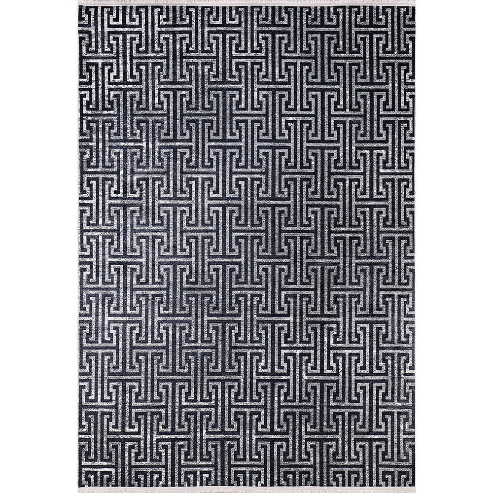 Greek Key Rug|Machine-Washable Rug|Black Gray Geometric Non-Slip Carpet|Washable Floor Carpet|Decorative Multi-Purpose Anti-Slip Area Rug