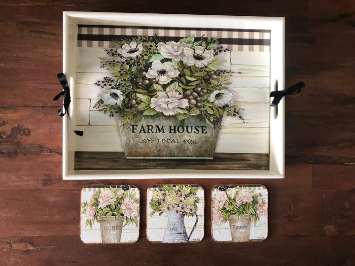 Rustic Farmhouse Serving Tray|Hand Painted Wooden Tray|Table Serving Decor|Custom Farm Decor|Kitchen Tray Gift for Women|Housewarming Gift