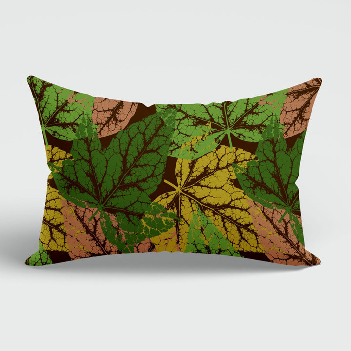 Fall Trend Cushion Case|Autumn Lumbar Pillow Cover|Thanksgiving Pillow Case|Green Orange Leaf Print Pillowcase|Rectangle Lumbar Pillowtop