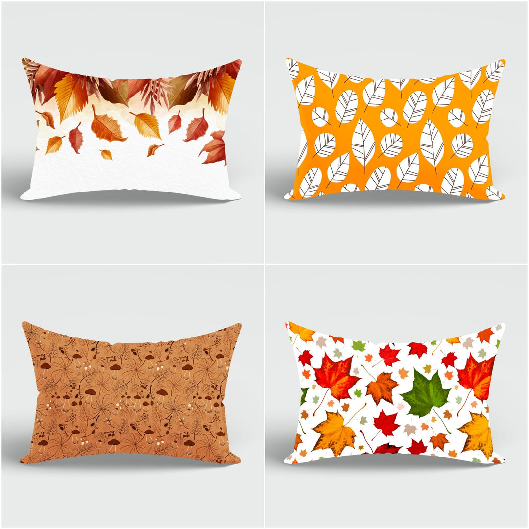 Fall Trend Cushion Case|Autumn Lumbar Pillow Cover|Thanksgiving Pillow Case|Colorful Fall Leaf Print Pillowcase|Rectangle Lumbar Pillowtop