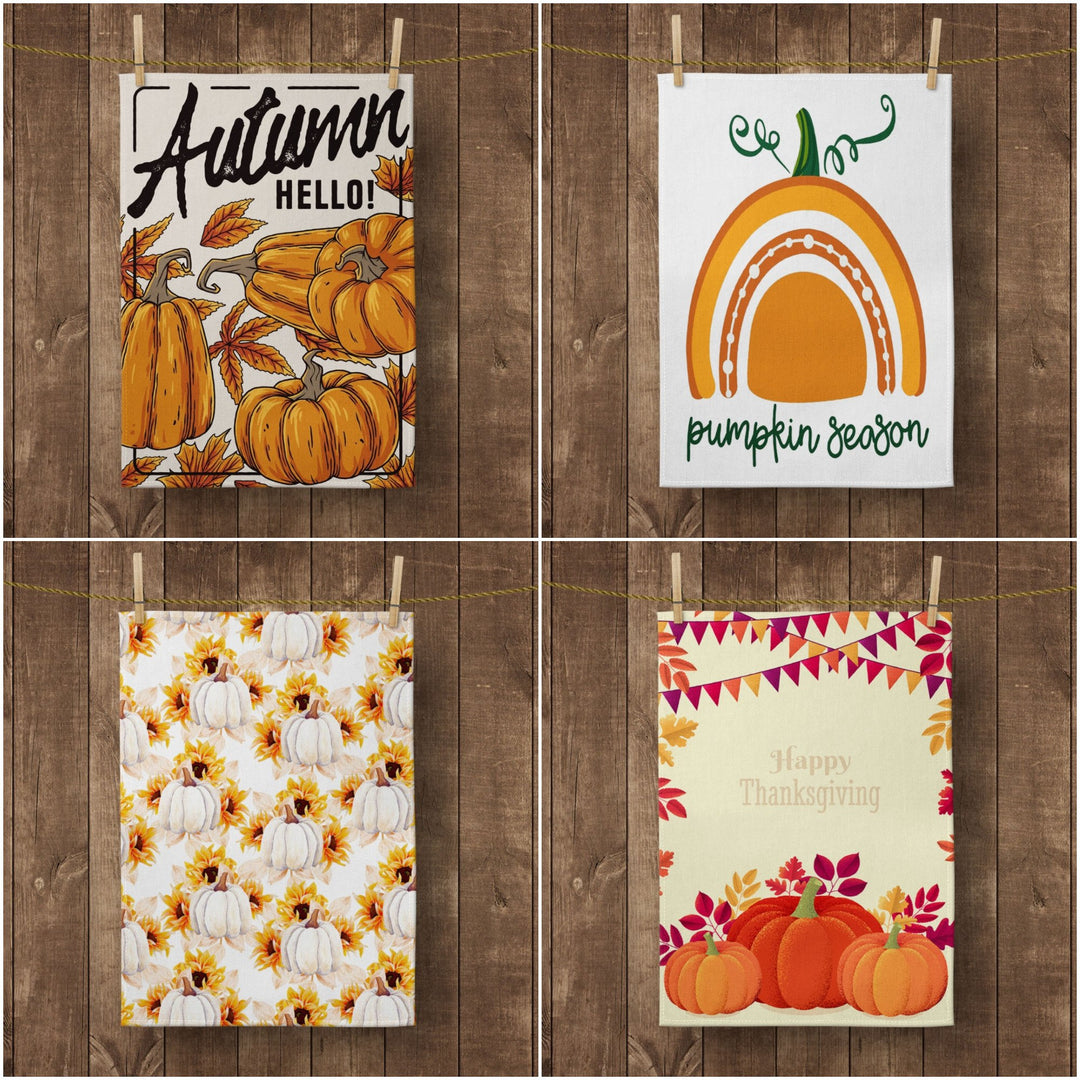 Fall Trend Kitchen Towel|Pumpkin Season Dish Towel|Happy Thanksgiving Hand Towel|Decorative Towel|Sunflower Tea Towel|Autumn Hello Towel