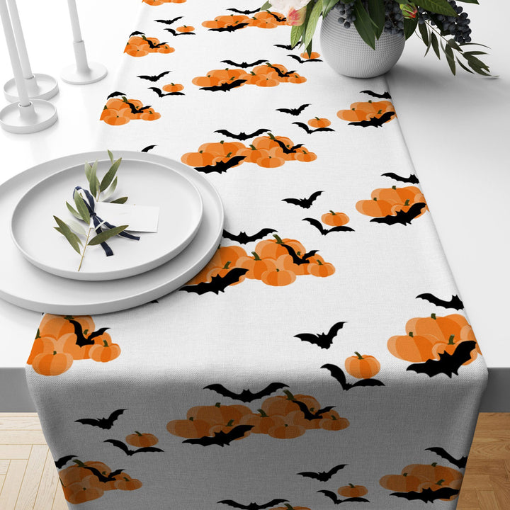 Halloween Table Runner|Carved Pumpkin Halloween Party Tablecloth|Scary Table Decor|Bat, Skull Print Home Decor|Fall Trend Farmhouse Runner