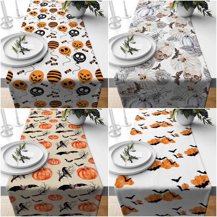 Halloween Table Runner|Carved Pumpkin Halloween Party Tablecloth|Scary Table Decor|Bat, Skull Print Home Decor|Fall Trend Farmhouse Runner