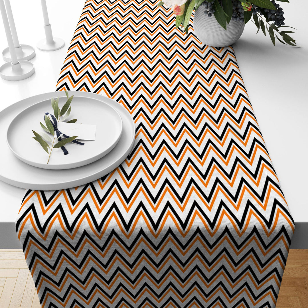 Fall Trend Table Runner|Zigzag Fall Colors Tablecloth|Geometric Autumn Table Decor|Farmhouse Style Tabletop|Housewarming Autumn Home Decor