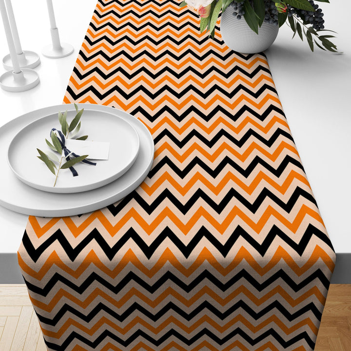 Fall Trend Table Runner|Zigzag Fall Colors Tablecloth|Geometric Autumn Table Decor|Farmhouse Style Tabletop|Housewarming Autumn Home Decor